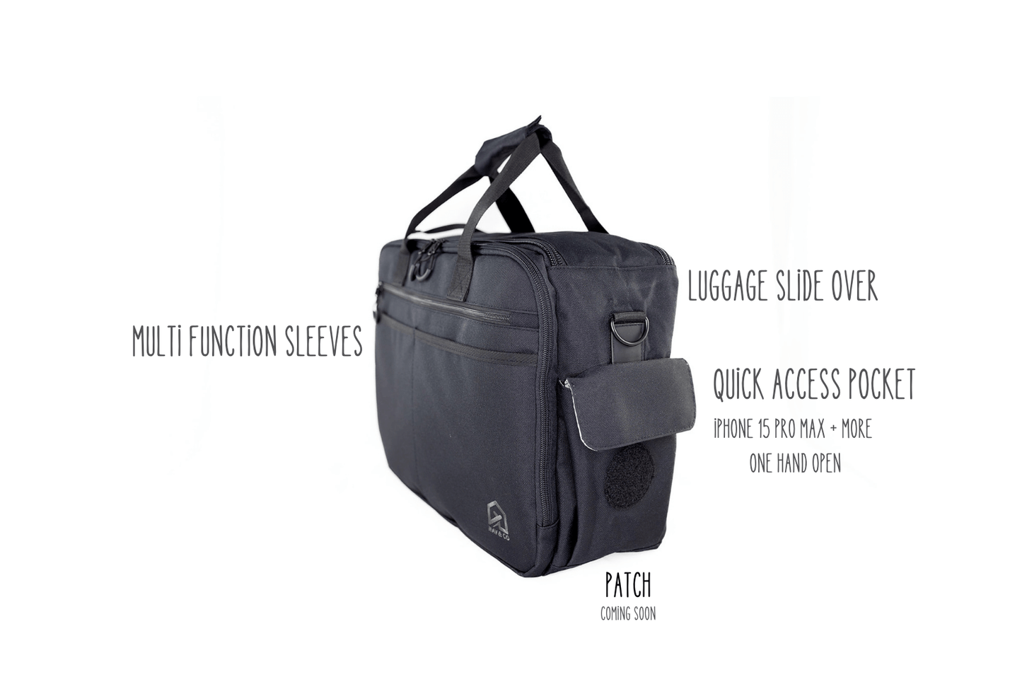 Side View of Flight Bag show quick access pocket